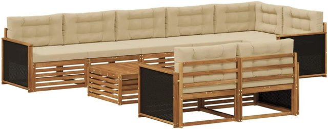 vidaXL Outdoor-Sofagarnitur aus Akazienholz mit 9 Kissen in Beige - Bild 1