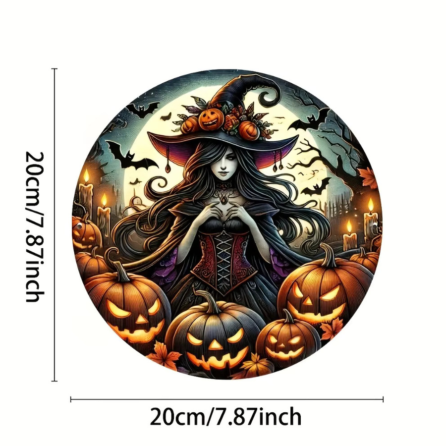 HELLOYOUNG Halloween Metallschild mit Hexe und Kürbis, runde Wanddekoration in Multicolour, Durchmesser: 20 cm - Bild 3
