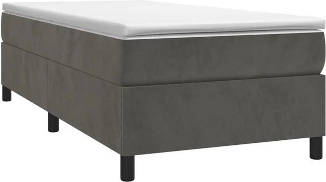 vidaXL Boxspringbett mit Matratze in Dunkelgrau aus Samt, Hybrid-Design mit Taschenfederkern, B/T/H: 100 x 200 x 100 cm - Bild 1