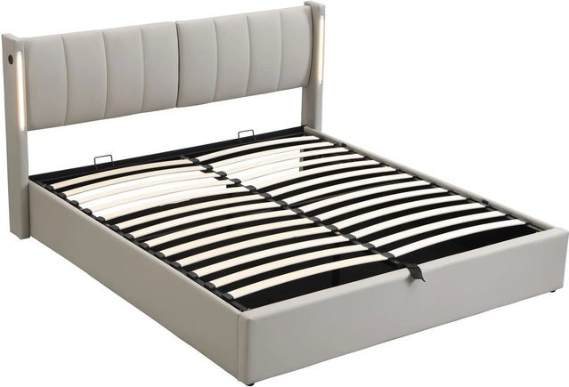 okwish Polsterbett Grau mit USB-Anschluss, Leselicht und Bettbeleuchtung, B/T/H: 180 x 200 x 103 cm - Bild 1
