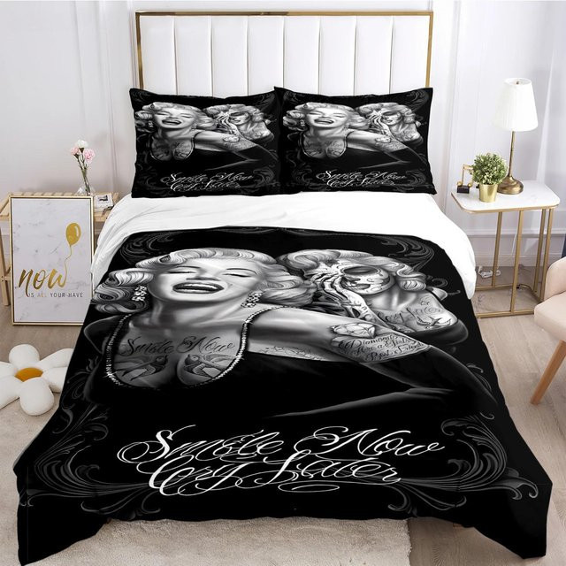 Marilyn Monroe Bettwäsche-Set mit Motiv, Schwarz, aus Mikrofaser, bestehend aus Bettbezug und Kissenbezug, Breite: 135 cm, Länge: 200 cm - Bild 1