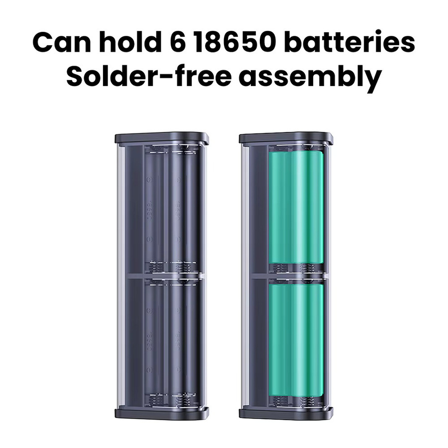 Aideepen DIY Powerbank Gehäuse für 6x 18650 Akkus, 22,5 W Schnellladefunktion, Transparent/Schwarz mit USB-C Port - Bild 4