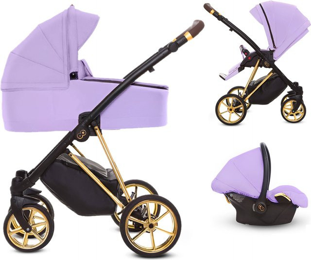 TPFLiving 3in1 Kinderwagen Ultra Stoff Lila mit Gestell Gold - Bild 1
