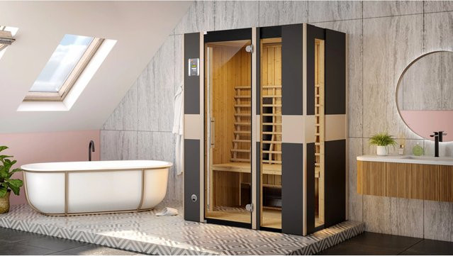 Weka Infrarotkabine Mila 2 mit Glastür in Anthrazit und Braun, B: 137 cm, T: 99 cm, H: 45 cm - Bild 1