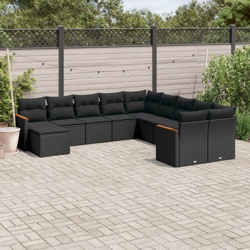 Vidaxl Garten-Sitzgruppe aus schwarzem Rattan mit Kissen für Erwachsene im modernen Design - Bild 1