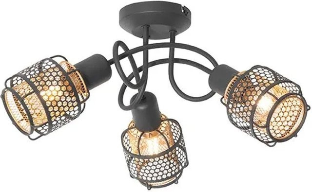 QAZQA Design-Deckenleuchte Noud, 3-flammig, Schwarz und Gold, dimmbar, E14 - Bild 1