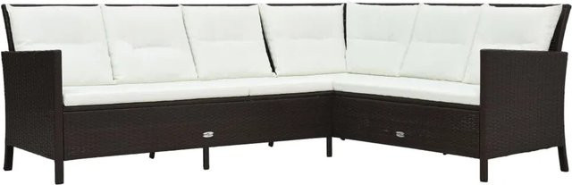 vidaXL 3-tlg Garten-Lounge-Set Modell 8 in Braun mit Auflagen, L-Form aus Poly Rattan und Metallrahmen für Terrasse und Garten - Bild 1