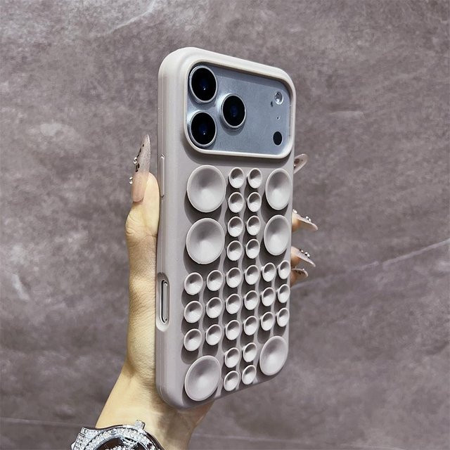 Stoßfeste runde Silikon-Handyhülle mit Saugnapf für Apple iPhone 17 Pro Max, 16, 15, 14 und 14 Pro Max in Grau - Bild 1