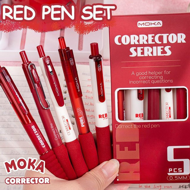 5 Stück rote Kugelschreiber mit 0,5 mm feiner Spitze und schnell trocknender Tinte für Schule und Büro - Bild 1