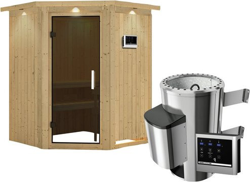 Karibu Sauna Wolmar für 3 Personen mit 3,6 kW Saunaofen und externer Steuerung, beige - Bild 1