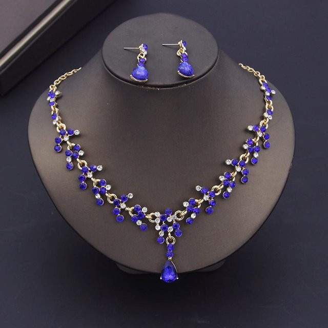 YIRAN Jewelry Schmuckset, Halskette, Ohrringe, Lila Kristall, Perle, Damen - Bild 1