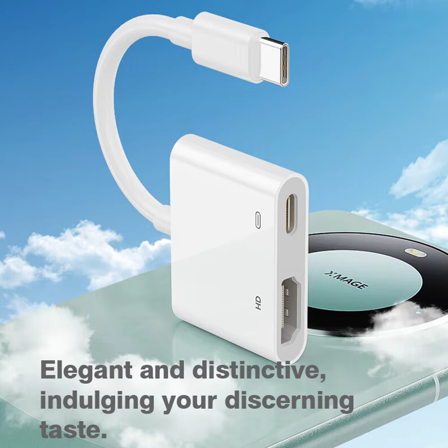 Byscoon USB-C auf HDMI Adapter in Weiß für iPhone, iPad und Huawei zur Verbindung mit HDTV, Projektor oder Monitor, unterstützt 2K und 1080P - Bild 4