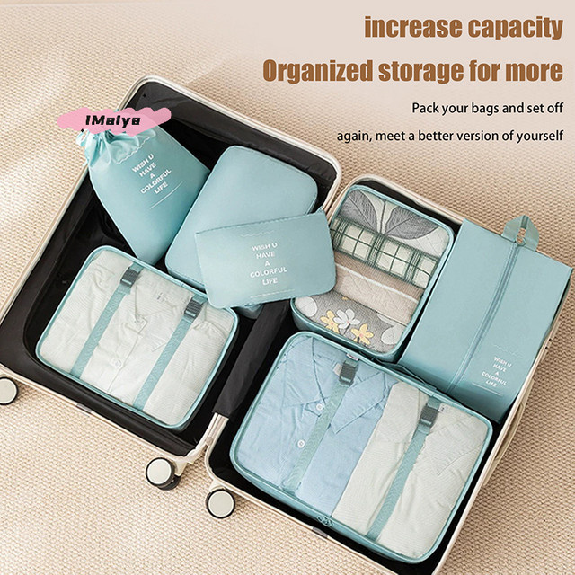 7-teiliges Reise-Organizer-Set aus Stoff für Koffer und Kleidung in Grau und Blau - Bild 1