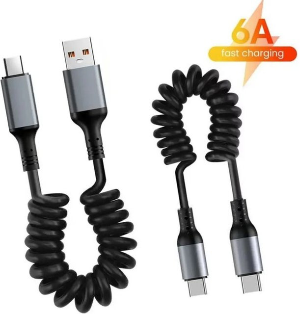 USB Typ C auf USB A Datenkabel mit 66W PD Schnellladefunktion in Schwarz für iPhone, Samsung, Xiaomi und Huawei - Bild 1