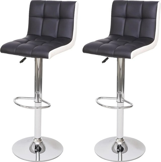 PROREGAL 2er-Set Barhocker gepolstert mit Lehne in Schwarz-Weiß aus Kunstleder und Chromfuß, höhenverstellbar, Sitzhöhe: 63-87 cm - Bild 1