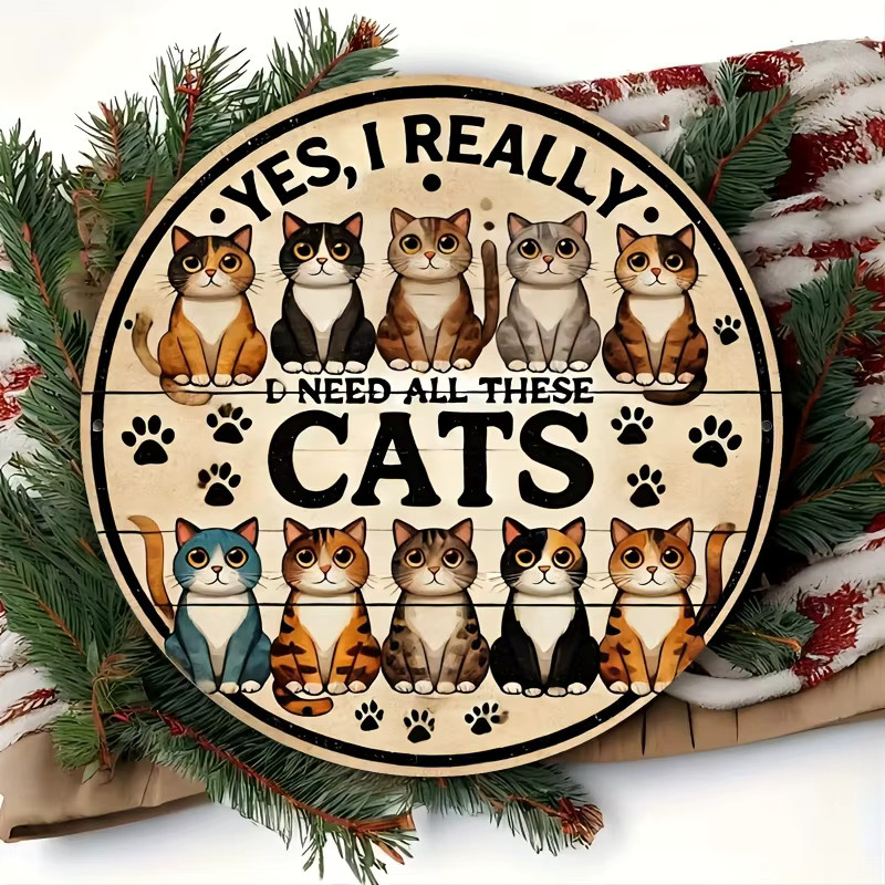 Potdemiel Wanddeko Ja ich brauche wirklich alle Katzen Rundes Metall-Wandbild im Landhausstil, Durchmesser: 20 cm, Mehrfarbig - Bild 3