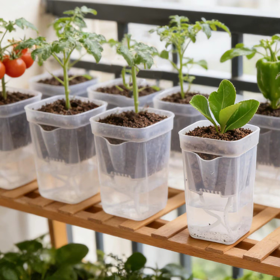 YOCITY Selbstbewässernde Töpfe aus transparentem Kunststoff mit Drainagelöchern für Mini-Blumen und Setzlinge, 3 Stück - Bild 2