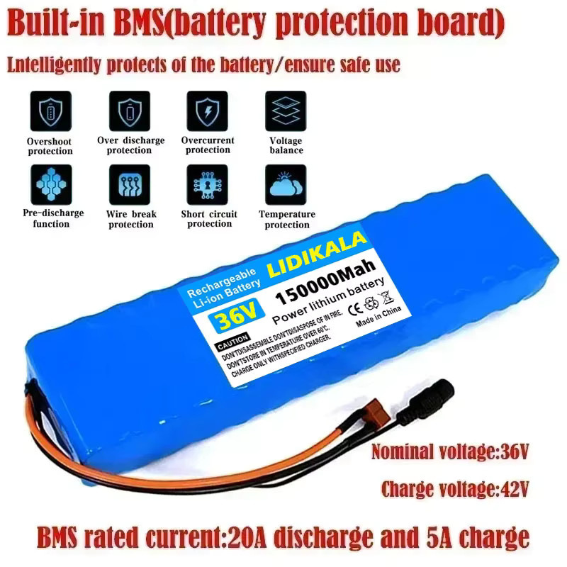 Lithium-Akku 36V 10S3P mit 150000mAh und integriertem BMS-Schutzmodul in Blau für Elektrofahrzeuge, Roller und Scooter - Bild 3