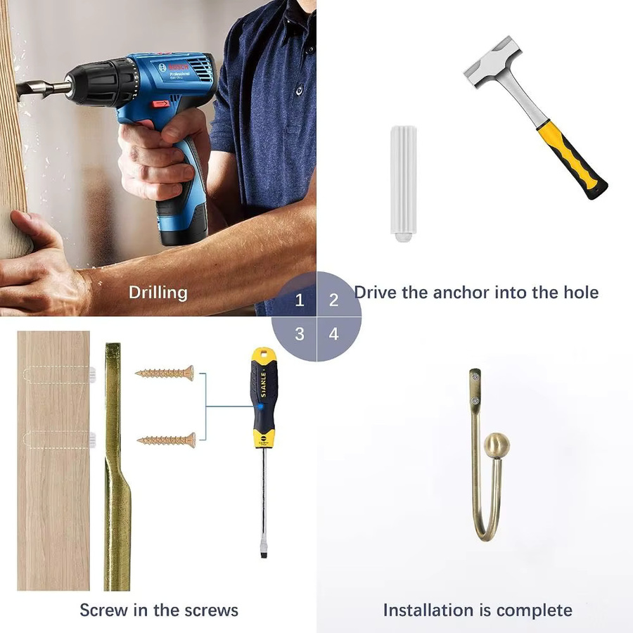 Dekorative Vorhanghaken aus Messing in Antik-Kupfer Optik, 2 oder 4 Stück, Farbe: Gold - Bild 4