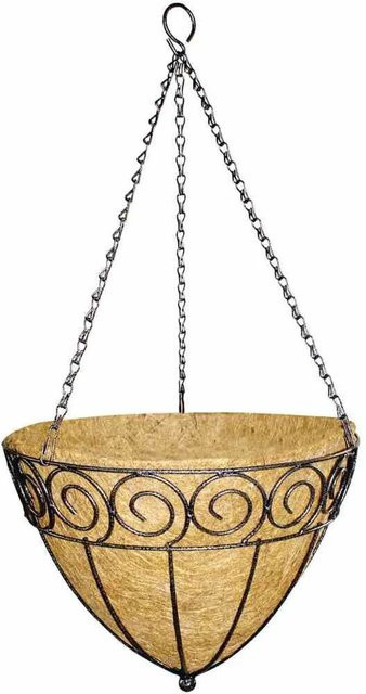 Siena Garden Hängeampel Cone Design aus Stahl mit Kokoseinlage in Schwarz und Natur, Durchmesser: 35 cm - Bild 1
