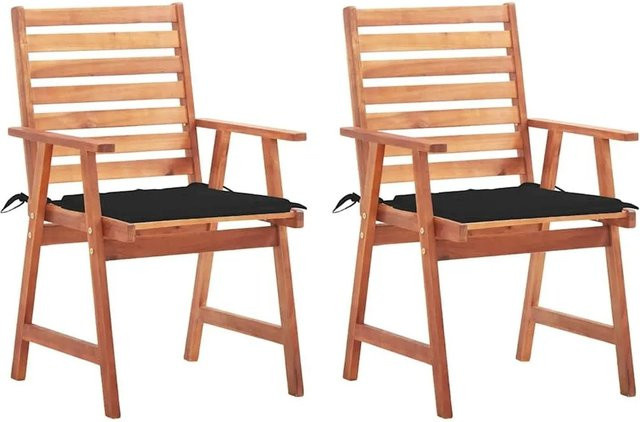 vidaXL Garten-Essstühle Set aus Massivholz Akazie mit Kissen in Braun und Schwarz - Bild 1
