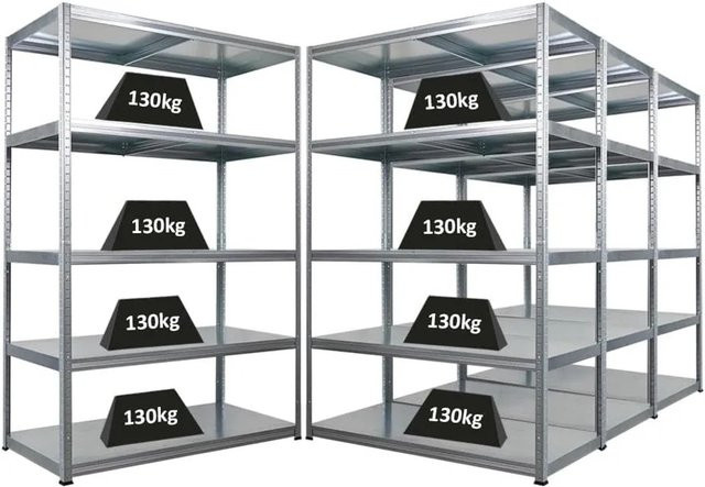 PROREGAL Steel Eagle Schwerlastregal Set aus 4 Einheiten, verzinkt, Farbe: Silber, H x B x T: 180 x 120 x 60 cm - Bild 1