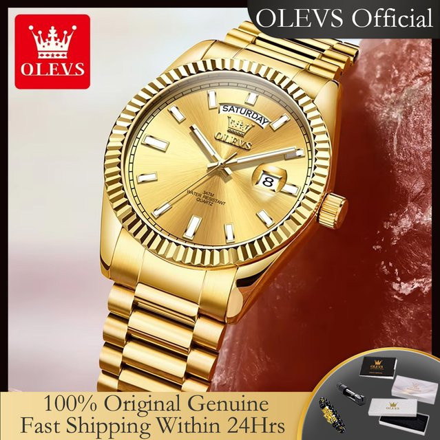 OLEVS Armbanduhr Quarz, Edelstahl, Gold, Herren - Bild 1