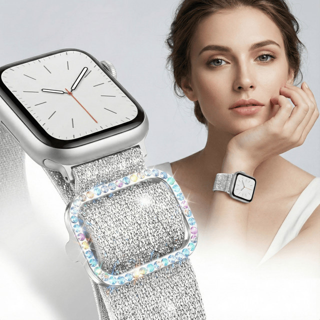 TINUORA Uhrenarmband Nylon, Silber, Diamant, Kristall, Damen - Bild 1