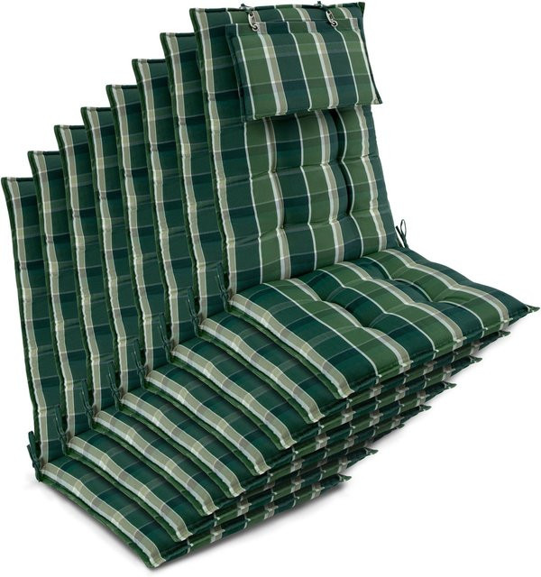 Beautissu 8er Set Sun-HL Hochlehner Auflage Grün-Kariert, B/T/H: 120 x 50 x 8 cm - Bild 1