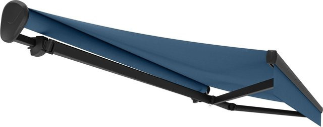 Gelenkarmmarkise Ebro mit Motor in Anthrazit und Blau, B: 350 cm, A: 250 cm - Bild 1