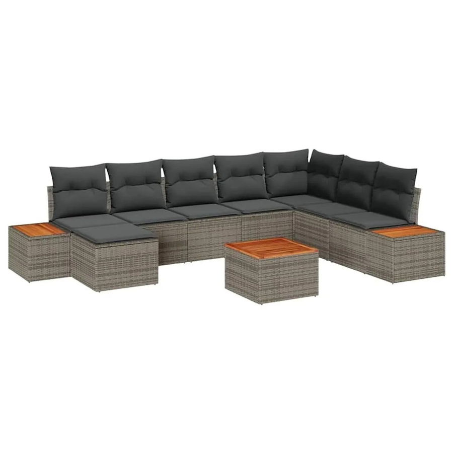 vidaXL Gartensofa-Set aus Polyrattan mit 9 Kissen und integriertem Stauraum in Grau - Bild 2