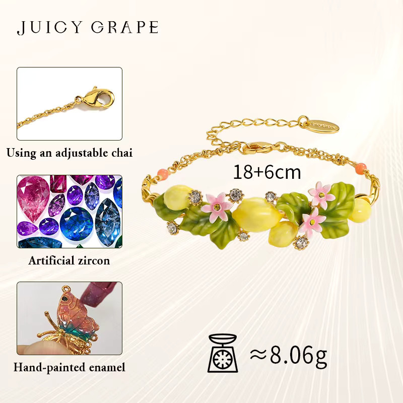 Juicy Grape Armreif, 18 Karat vergoldet, Emaille, Zitronenblumen - Bild 2