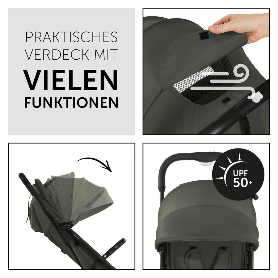 Hauck Reisebuggy und Sportwagen Travel N Care mit Komfort-Sitzauflage in Dark Olive Green, faltbar mit Schwenkrädern und Federung - Bild 6