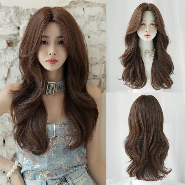 7JHH WIGS Perücke für Damen, lange gewellte Kupfer-Perücke, Kunsthaar - Bild 1