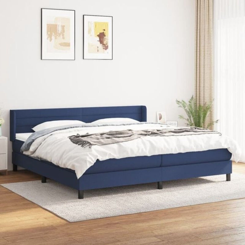 Vidaxl Boxspringbett mit Matratze aus Stoff in Blau und Weiß, Modernes Design mit Massivholz, B/T: 200 x 200 cm - Bild 1