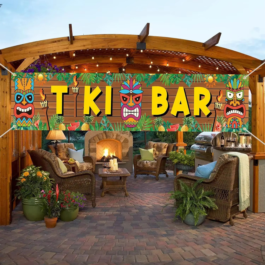 VIKAMA Tiki Bar Wandteppich mit tropischem Blumen- und Obstmuster in Multicolour - Bild 3