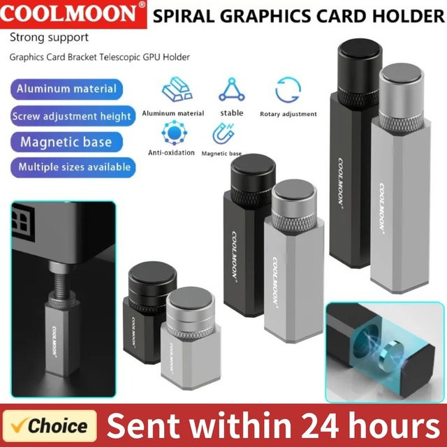 Coolmoon Grafikkartenhalter vertikale Halterung aus Aluminiumlegierung in Schwarz für Desktop-PC-Gehäuse (50-120mm) - Bild 1