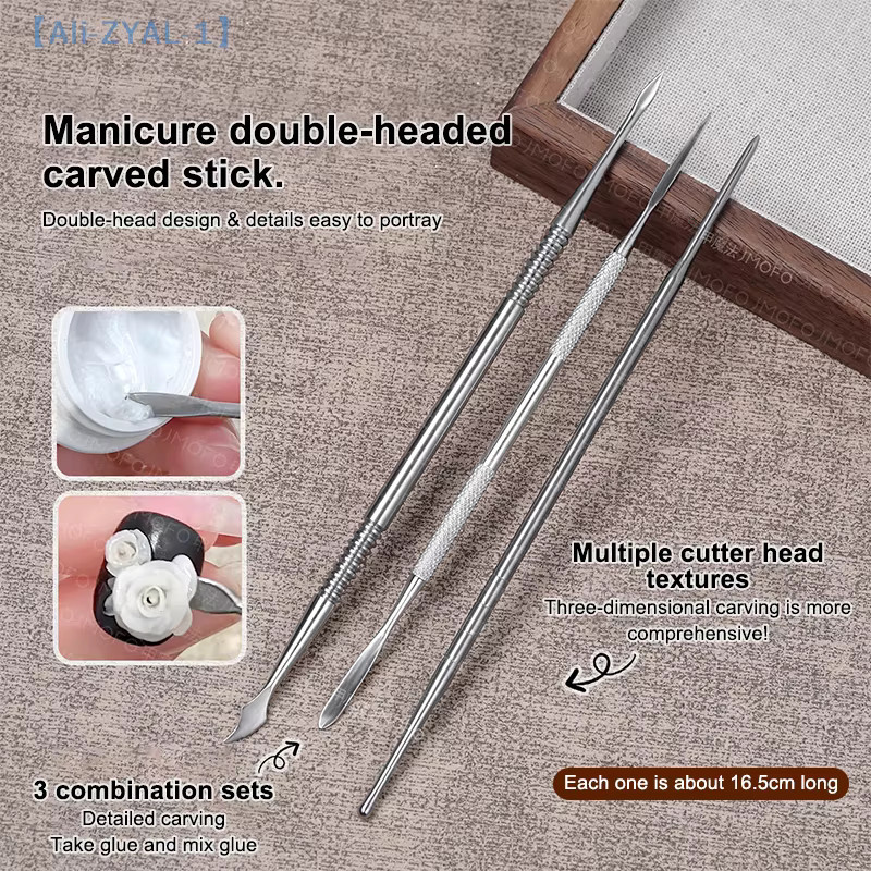 JETTING Dual-End Skulptur-Spatelstift für Nagelkunst, 3 Stück - Bild 2