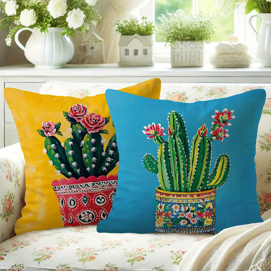VIKAMA Kissenbezüge im tropischen Bohemian-Stil mit floralem Kaktusblüten-Design, mehrfarbig (Rot, Grün, Gelb), quadratisch, B/T/H: 30 x 30 x 30 cm - Bild 3