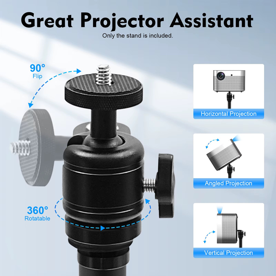 Verstellbarer Projektorständer in Schwarz mit schwerer Basis und 360 Grad Drehung, Höhe: 60–120 cm, L-förmiger Ständer für Heimkino und Büro - Bild 4