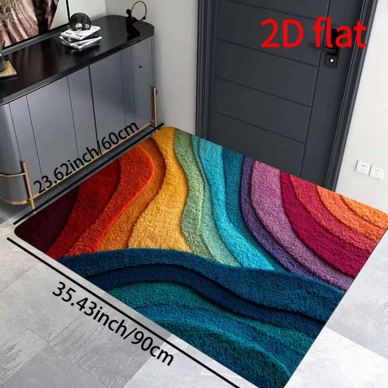VIKAMA Rainbow Wave Plüschteppich als dekorative Fußmatte in Multicolour - Bild 2