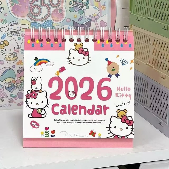 Hello Kitty Tischkalender 2026 von 52TOYS in Pink und Multicolour, monatlicher Papierkalender für deinen Schreibtisch - Bild 1