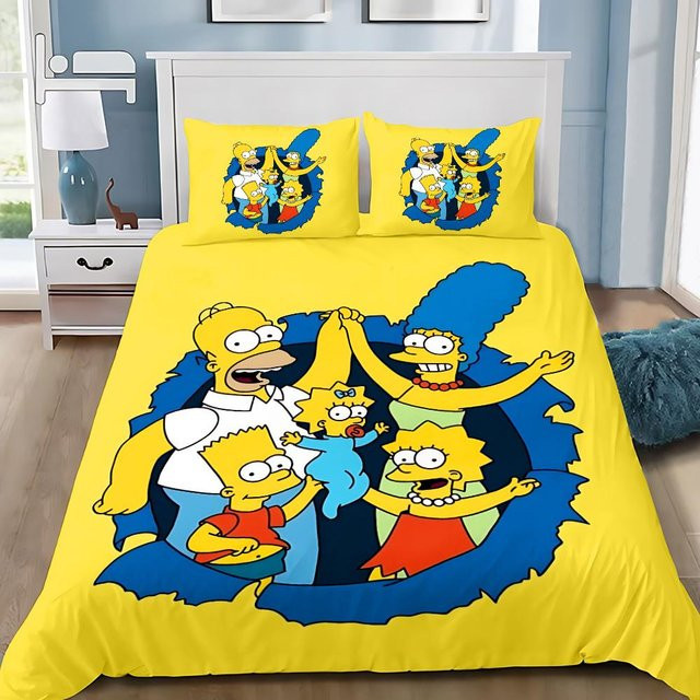Bettwäsche-Set LjqNine mit Simpsons Cartoon-Motiv, Bettbezug und Kissenbezug, Gelb, B/H: 155 x 200 cm - Bild 1