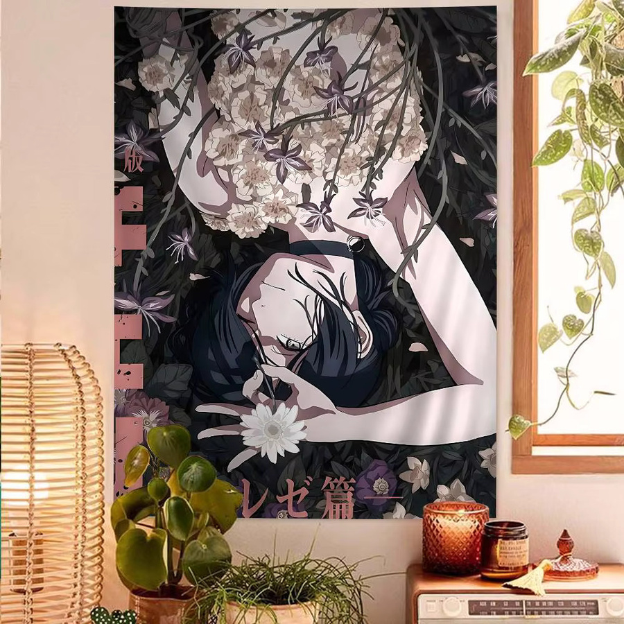 Potdemiel Anime Kettensäge Mann Reze Arc Wandtapisserie als dekorative Wanddekoration für dein Zuhause - Bild 4