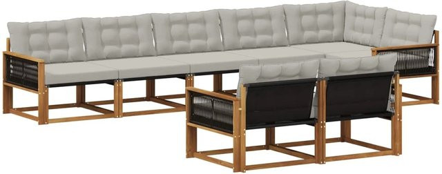 vidaXL Outdoor-Sofagarnitur L-Form aus Akazienholz mit 8 Kissen in Braun und Hellgrau - Bild 1