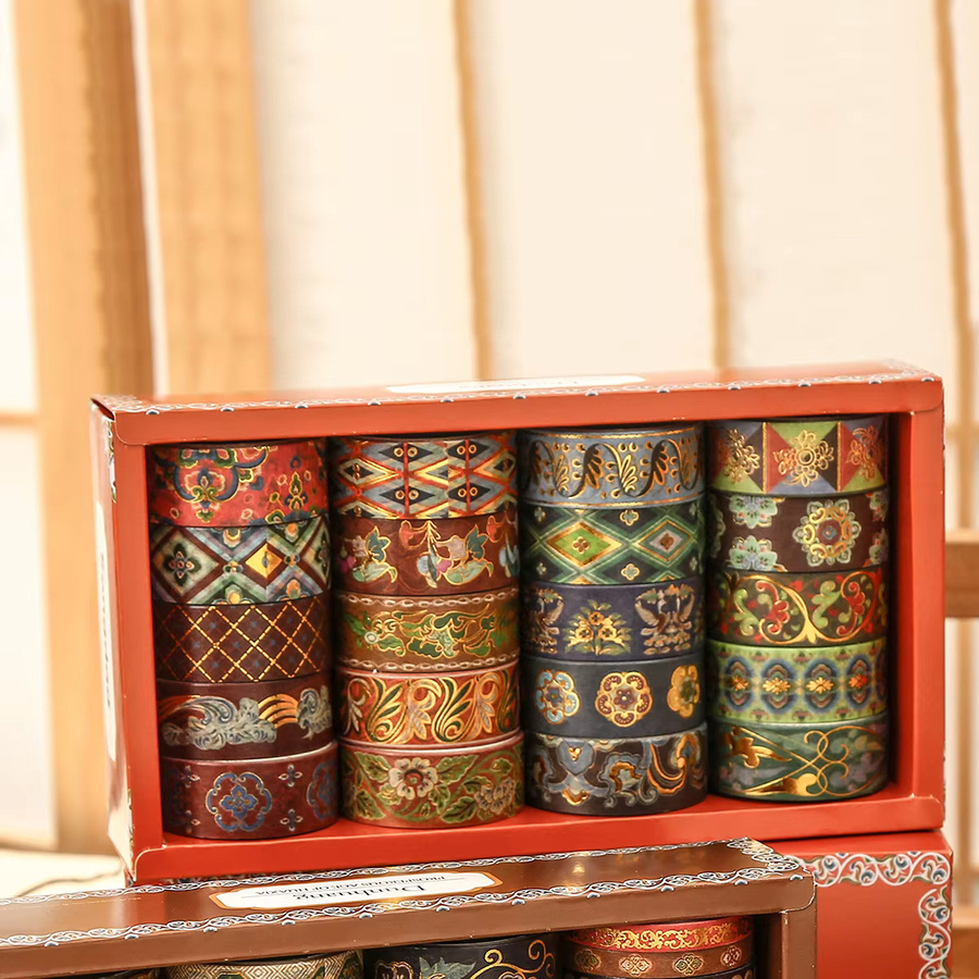 20 Rollen Vintage Washi Tape Set Dunhuang-Thema mit Goldprägung in Gold und Multicolour für DIY Scrapbooking und Fotoalbum-Dekoration - Bild 4