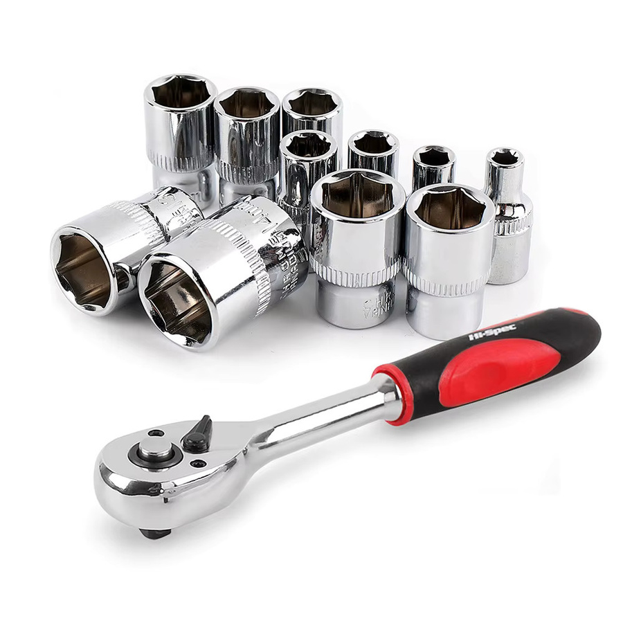 Hi-Spec 11-teiliger Steckschlüsselsatz mit Adaptern und Einsätzen von 4 bis 14 mm inklusive Ratschen und Drehmomentschlüssel - Bild 2