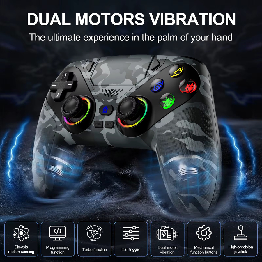 Turpow RGB Kabelloser Gaming-Controller mit Bluetooth und Turbo-Funktion für PlayStation 5 und Xbox, Schwarz/Mehrfarbig - Bild 2
