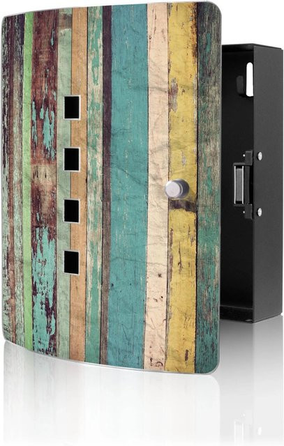 Banjado Design Schlüsselkasten aus Edelstahl mit Magnetverschluss Motiv Bunte Bretterwand, Farbe: Multicolour, B/T/H: 24 x 21,5 x 7 cm - Bild 1