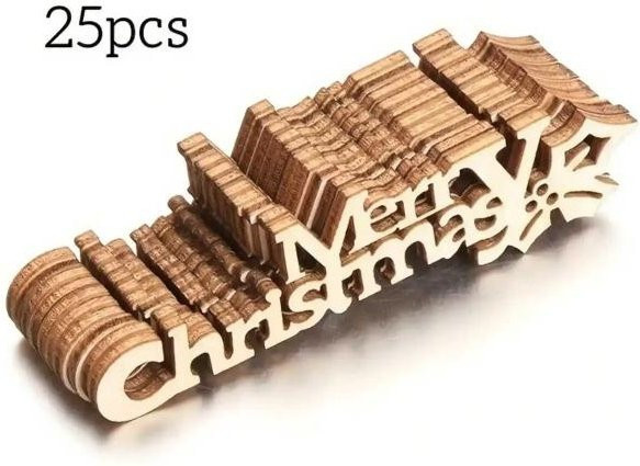 25 Stück Holz-Weihnachtsanhänger mit Frohe Weihnachten Aufdruck, beige Bastelzubehör für Dekoration, Durchmesser: 9 cm - Bild 1